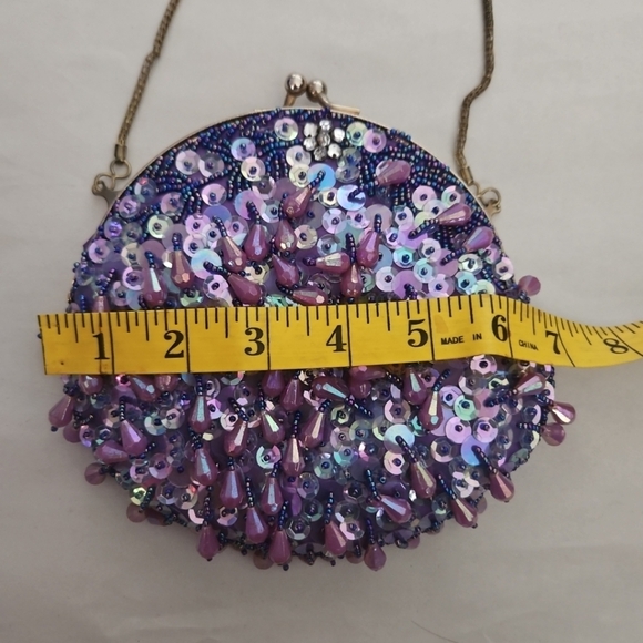 Vintage Sequin And Beaded Purple Small Evening Bag - Picture 9 of 12